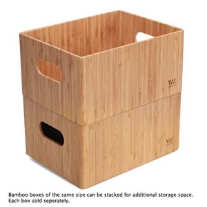 MobileVision Bamboo Storage Box, 9”x12”x 6”, Durable Bin w/ Handles, Stackable - For Toys Bedding Clothes Baby Essentials Arts & Crafts Closet & Office Shelf