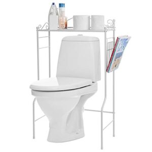 mygift white metal bathroom over the toilet shelf with magazine basket, space saver freestanding storage organizer rack