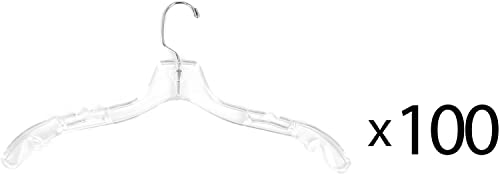 Extra Heavy-Duty 17 inch Wide Clear Plastic Adult Shirt Hangers with Swivel Hook and Notched Shoulders (Quantity 100) (100)