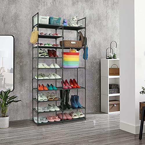LNYZQUS 10 Tier Tall Shoe Rack Boots Organizer, Black Large Shoe Shelves Shoe Stand For 30-36 Pairs,Vertical Stackable Shoe Organizer Sturdy Shoe Tower For Garage Bedroom