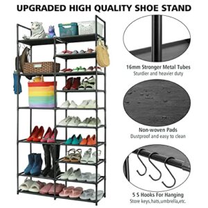 LNYZQUS 10 Tier Tall Shoe Rack Boots Organizer, Black Large Shoe Shelves Shoe Stand For 30-36 Pairs,Vertical Stackable Shoe Organizer Sturdy Shoe Tower For Garage Bedroom