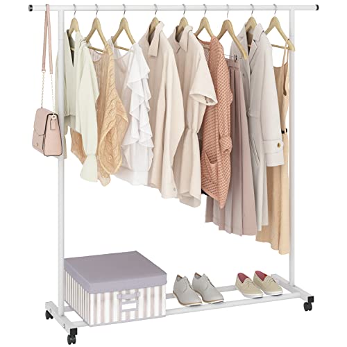 UDEAR Garment Rack Freestanding Hanger,Multi-functional Portable Clothing Rack with Wheels,White