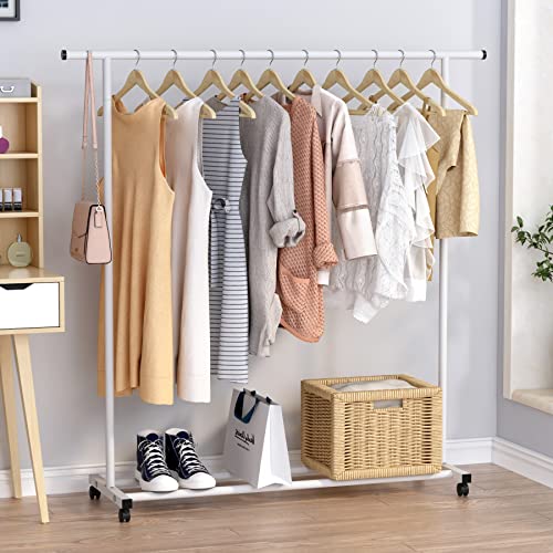 UDEAR Garment Rack Freestanding Hanger,Multi-functional Portable Clothing Rack with Wheels,White