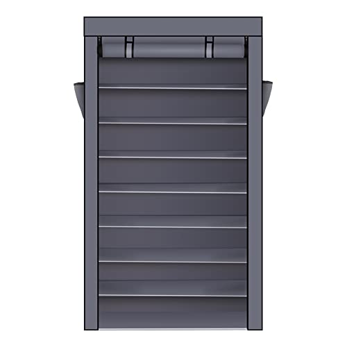 NEEMI 10 Tiers Shoe Rack Shoe Storage Cabinet with Dustproof Cover Free-Standing Metal Closet Shoe Storage Shelf Organizer, Hold 40-50 Pairs of Shoes, Gray