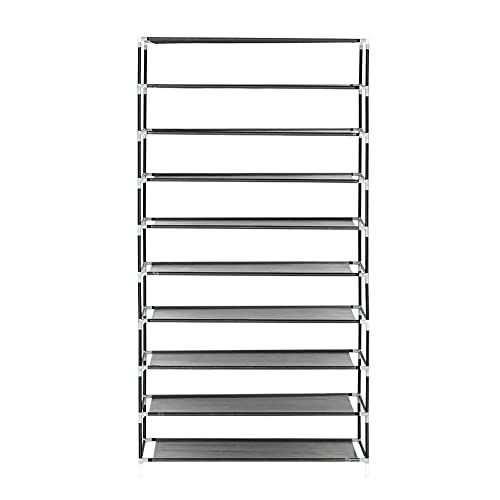 NEEMI 10 Tiers Shoe Rack Shoe Storage Cabinet with Dustproof Cover Free-Standing Metal Closet Shoe Storage Shelf Organizer, Hold 40-50 Pairs of Shoes, Gray