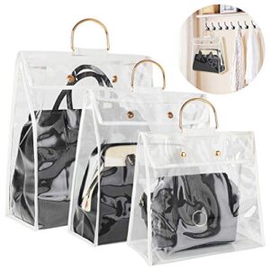 outgeek purse storage bag organization for hanging closet with zipper and handle handbag organizer dust cover anti-dust (s&m&l, white 3pcs)