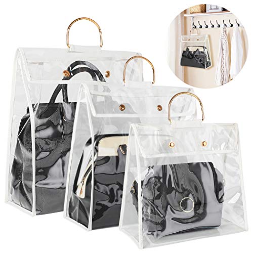 Outgeek Purse Storage Bag organization for Hanging Closet with Zipper and Handle Handbag Organizer Dust Cover Anti-dust (S&M&L, White 3PCS)