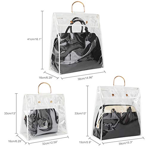 Outgeek Purse Storage Bag organization for Hanging Closet with Zipper and Handle Handbag Organizer Dust Cover Anti-dust (S&M&L, White 3PCS)