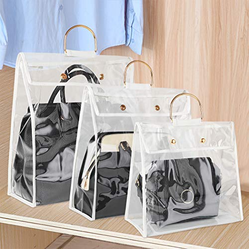 Outgeek Purse Storage Bag organization for Hanging Closet with Zipper and Handle Handbag Organizer Dust Cover Anti-dust (S&M&L, White 3PCS)