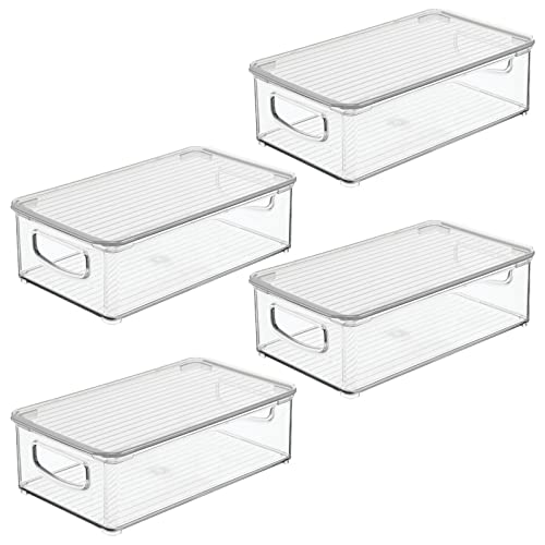 mDesign Plastic Storage Bin Box Container, Lid, Built-In Handles, Organization for Makeup, Hair Styling Tools, Accessories in Bathroom Cabinet, Cupboard Shelves, Ligne Collection, 4 Pack - Clear/Clear