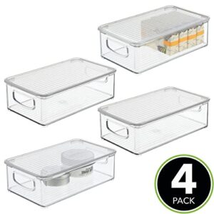 mDesign Plastic Storage Bin Box Container, Lid, Built-In Handles, Organization for Makeup, Hair Styling Tools, Accessories in Bathroom Cabinet, Cupboard Shelves, Ligne Collection, 4 Pack - Clear/Clear