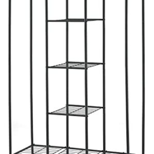 Clothes Rack with Shelves, Metal Closet Wardrobe Clothes Organizer, Portable Wardrobe Closet for Hanging Clothes with Hanging Rods, Freestanding Wire Shelving Garment Rack Closet Organizer and Storage