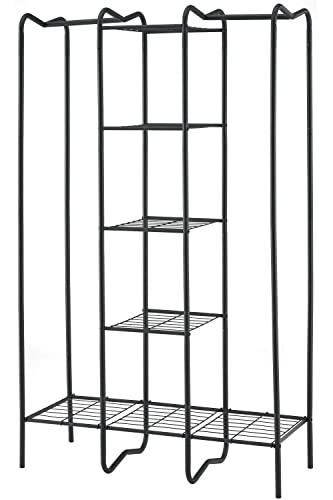 Clothes Rack with Shelves, Metal Closet Wardrobe Clothes Organizer, Portable Wardrobe Closet for Hanging Clothes with Hanging Rods, Freestanding Wire Shelving Garment Rack Closet Organizer and Storage