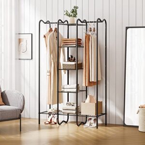 Clothes Rack with Shelves, Metal Closet Wardrobe Clothes Organizer, Portable Wardrobe Closet for Hanging Clothes with Hanging Rods, Freestanding Wire Shelving Garment Rack Closet Organizer and Storage