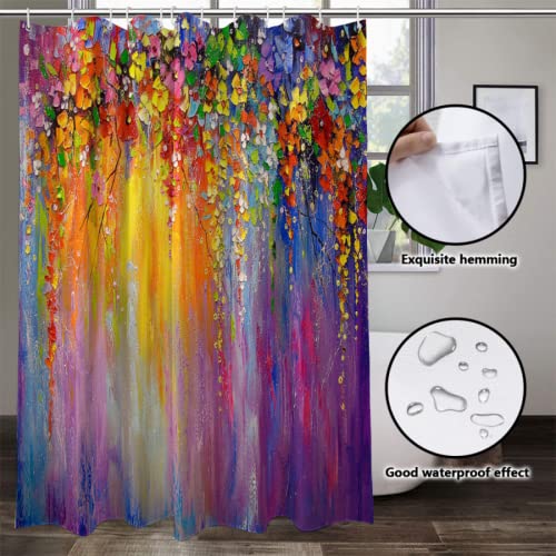 4 Pcs Purple Flower Shower Curtain Sets with Non-Slip Soft Shower Rugs, Microfiber Shaggy Water Absorbent Bath Mat,Bathroom Set Theme with Colorful Waterproof Shower Curtains