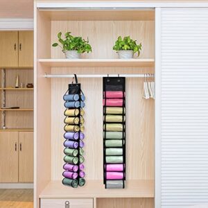 2 Pack Legging Hanging Storage Organizer, HUNTALG Yoga Leggings Space Saving Bag Storage Hanger with 24 Compartment, Foldable Clothes Closets Roll Holder for T-Shirt, Towel, Legging, Jean (Black)