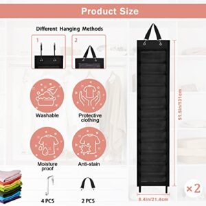 2 Pack Legging Hanging Storage Organizer, HUNTALG Yoga Leggings Space Saving Bag Storage Hanger with 24 Compartment, Foldable Clothes Closets Roll Holder for T-Shirt, Towel, Legging, Jean (Black)