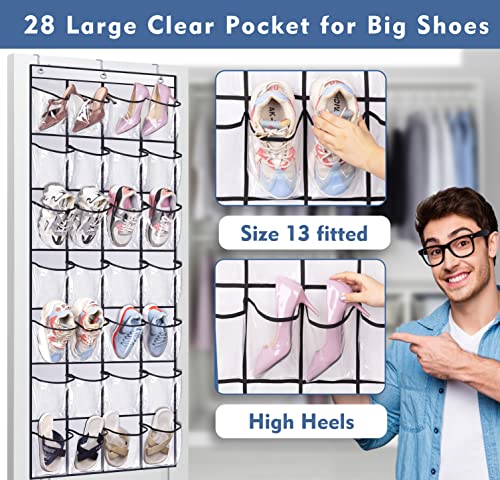 KEETDY 28 Large Clear Over The Door Shoe Rack and Door Shoe Organizer with 8 Deep Pockets