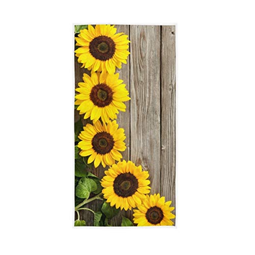 QUGRL Sunflowers Board Hand Towels Wooden Kitchen Dish Towels, Soft Quality Premium Fingertip Washcloths Bathroom Decor for Guest Hotel Spa Gym Sport 30 x 15 inches