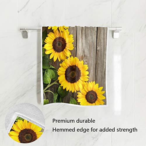 QUGRL Sunflowers Board Hand Towels Wooden Kitchen Dish Towels, Soft Quality Premium Fingertip Washcloths Bathroom Decor for Guest Hotel Spa Gym Sport 30 x 15 inches