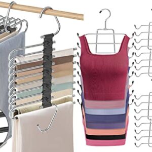 2 Pack Upgrade 9 Layers Pants Hangers Space Saving Black+2 Pack Tank Top Hangers Space Saving Metal Bra Organizer for Closet Organizer Dorm Room Essentials