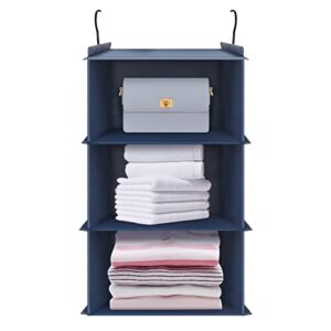 fyy 3-shelf hanging closet organizer, collapsible heavy duty closet organizers and storage shelves, waterproof washable fabric shelves, 23.6" h x 12.2" w x 12.2" d, navy