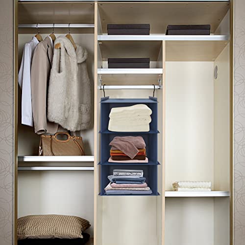 FYY 3-Shelf Hanging Closet Organizer, Collapsible Heavy Duty Closet Organizers and Storage Shelves, Waterproof Washable Fabric Shelves, 23.6" H x 12.2" W x 12.2" D, Navy