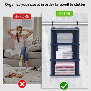 FYY 3-Shelf Hanging Closet Organizer, Collapsible Heavy Duty Closet Organizers and Storage Shelves, Waterproof Washable Fabric Shelves, 23.6" H x 12.2" W x 12.2" D, Navy