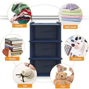 FYY 3-Shelf Hanging Closet Organizer, Collapsible Heavy Duty Closet Organizers and Storage Shelves, Waterproof Washable Fabric Shelves, 23.6" H x 12.2" W x 12.2" D, Navy