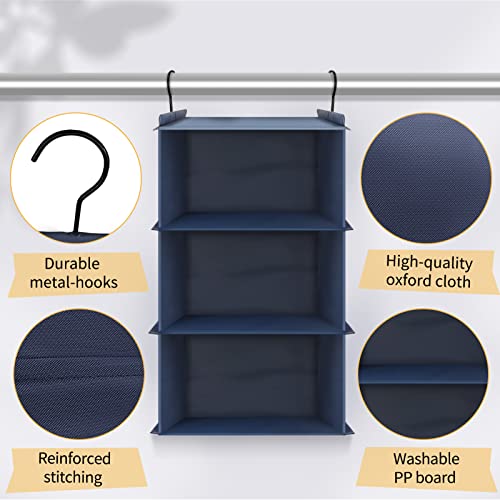 FYY 3-Shelf Hanging Closet Organizer, Collapsible Heavy Duty Closet Organizers and Storage Shelves, Waterproof Washable Fabric Shelves, 23.6" H x 12.2" W x 12.2" D, Navy