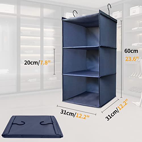 FYY 3-Shelf Hanging Closet Organizer, Collapsible Heavy Duty Closet Organizers and Storage Shelves, Waterproof Washable Fabric Shelves, 23.6" H x 12.2" W x 12.2" D, Navy