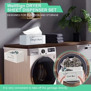 WellSign Dryer Sheet Holder and Magnetic Lint Bin Box Set for Laundry Room Farmhouse Decor,Wooden Dryer Sheet Container Dispenser,Fabric Softener Sheets Organization and Storage for Home Decor 2PK