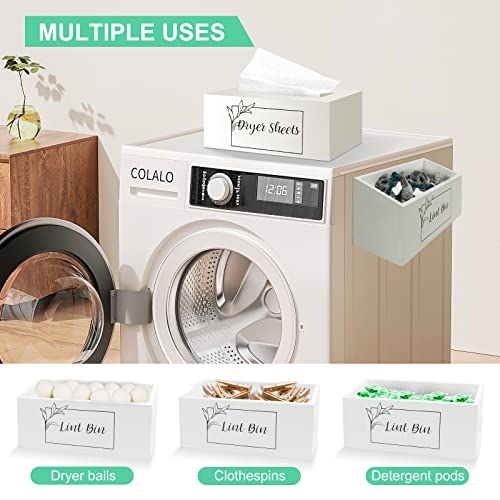 WellSign Dryer Sheet Holder and Magnetic Lint Bin Box Set for Laundry Room Farmhouse Decor,Wooden Dryer Sheet Container Dispenser,Fabric Softener Sheets Organization and Storage for Home Decor 2PK