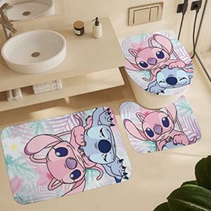 fmsnupz Cartoon Shower Curtain 4PCS Set, Cute Bathroom Decor with Non-Slip Rugs, Toilet Lid Cover and Bath Mat, Waterproof Fabric Shower Curtains with 12 Hooks, 70.8"x70.8"