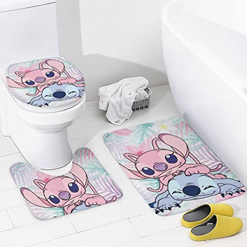 fmsnupz Cartoon Shower Curtain 4PCS Set, Cute Bathroom Decor with Non-Slip Rugs, Toilet Lid Cover and Bath Mat, Waterproof Fabric Shower Curtains with 12 Hooks, 70.8"x70.8"