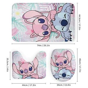 fmsnupz Cartoon Shower Curtain 4PCS Set, Cute Bathroom Decor with Non-Slip Rugs, Toilet Lid Cover and Bath Mat, Waterproof Fabric Shower Curtains with 12 Hooks, 70.8"x70.8"