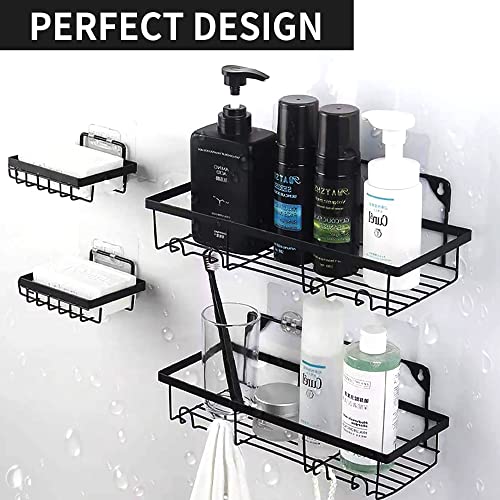 BGFOX Shower Caddy Pack of 4 - Black Shower Organizer, Drill-Free Shower Shelves for Inside Shower, Stainless Steel, Matte Black