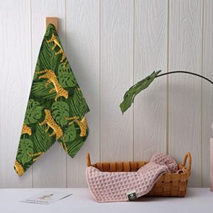 UNRAKD Microfiber Washcloths Towel Cute Leopards and Tropical Leaves Soft and Absorbent, Machine Washable Hand Towel for Bathroom, Spa, and Gym Towel