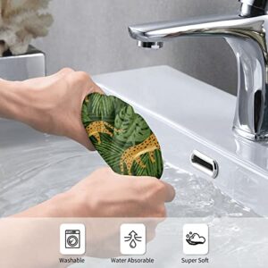 UNRAKD Microfiber Washcloths Towel Cute Leopards and Tropical Leaves Soft and Absorbent, Machine Washable Hand Towel for Bathroom, Spa, and Gym Towel