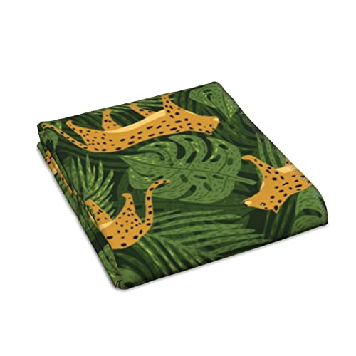 UNRAKD Microfiber Washcloths Towel Cute Leopards and Tropical Leaves Soft and Absorbent, Machine Washable Hand Towel for Bathroom, Spa, and Gym Towel