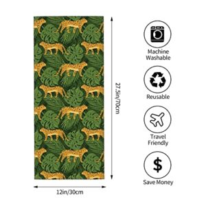 UNRAKD Microfiber Washcloths Towel Cute Leopards and Tropical Leaves Soft and Absorbent, Machine Washable Hand Towel for Bathroom, Spa, and Gym Towel