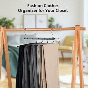 Wetheny Solid Wood with Stainless Steel Pants Hangers Space Saving,360° Rotating Chrome Swivel Hook with 5 Anti-Rust Trouse Hanger,Closet Clothes Organizer for Trousers Scarves Slack (1 Pack)