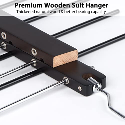 Wetheny Solid Wood with Stainless Steel Pants Hangers Space Saving,360° Rotating Chrome Swivel Hook with 5 Anti-Rust Trouse Hanger,Closet Clothes Organizer for Trousers Scarves Slack (1 Pack)