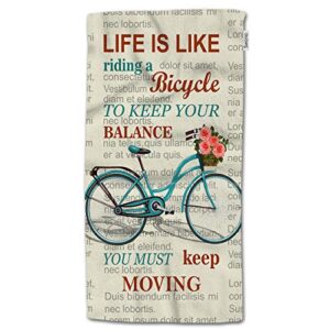 hgod designs quote hand towels,inspirational quote on newspaper with retro bicycle and flower 100% cotton soft bath hand towels for bathroom kitchen hotel spa hand towels 15"x30"