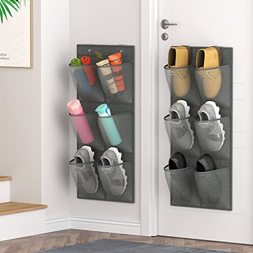 Deyilian 2 Pack 12 Large Mesh Pockets Closet Door Hanging Shoe Rack Organizer Narrow Shoe Holder, Wall Mounted Shoes Rack with Sticky Hanging Mounts for Camper RV Shoe Storage No Drilling