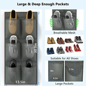 Deyilian 2 Pack 12 Large Mesh Pockets Closet Door Hanging Shoe Rack Organizer Narrow Shoe Holder, Wall Mounted Shoes Rack with Sticky Hanging Mounts for Camper RV Shoe Storage No Drilling