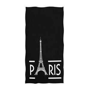 ZzWwR Stylish Romantic France Paris with Eiffel Tower Soft Large Decorative Eco-Friendly Luxury Quick-Dry Hand Towel Multipurpose for Bathroom, Hotel, Gym and Spa (16" x 30",Black White)