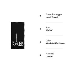 ZzWwR Stylish Romantic France Paris with Eiffel Tower Soft Large Decorative Eco-Friendly Luxury Quick-Dry Hand Towel Multipurpose for Bathroom, Hotel, Gym and Spa (16" x 30",Black White)