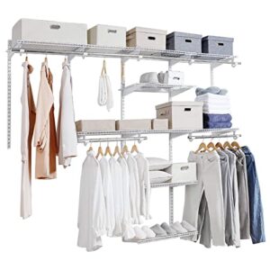 Homde Closet Organizer System Wall Mounted, 4-8 Ft Adjustable and Expandable Metal Wire Shelving Closet Kit, Custom DIY Wardrobe Closet Storage System with Shelf, Clothes Hanging Rods