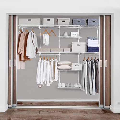 Homde Closet Organizer System Wall Mounted, 4-8 Ft Adjustable and Expandable Metal Wire Shelving Closet Kit, Custom DIY Wardrobe Closet Storage System with Shelf, Clothes Hanging Rods
